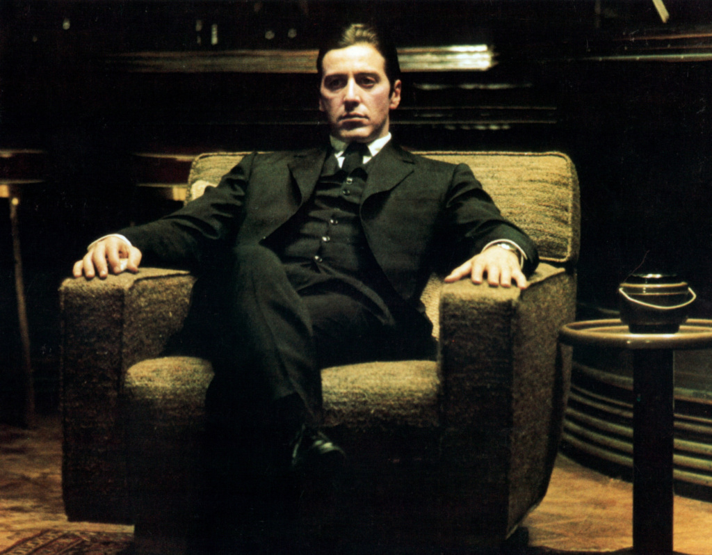 Al Pacino sits in a chair in a scene from the film 'The Godfather: Part II', 1974. (Photo by Paramount/Getty Images)